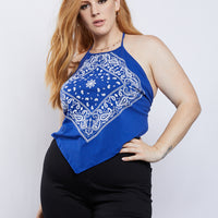 Curve Bandana Top Plus Size Tops Blue 1XL -2020AVE