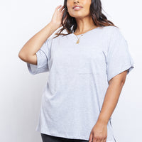 Curve Basic Pocket Tee Plus Size Tops Heather Gray 1XL -2020AVE