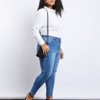 Curve Button Down Blouse Plus Size Tops White 1XL -2020AVE