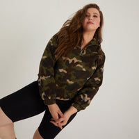 Curve Camo Sherpa Quarter Zip Plus Size Tops -2020AVE