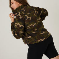 Curve Camo Sherpa Quarter Zip Plus Size Tops -2020AVE