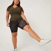 Curve Camouflage Bike Shorts Plus Size Bottoms -2020AVE