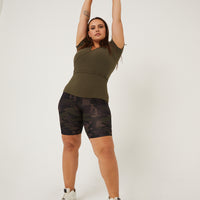 Curve Camouflage Bike Shorts Plus Size Bottoms -2020AVE