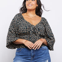 Curve Capulet Front Tie Top Plus Size Tops Black 1XL -2020AVE