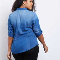 Curve Chambray Button Down Plus Size Tops -2020AVE