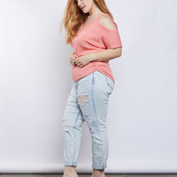 Curve Renee Cold Shoulder Knit Top Plus Size Tops Coral 1XL -2020AVE