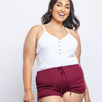 Curve Comfy Waffle Knit Shorts Plus Size Bottoms Wine 1XL -2020AVE