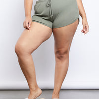 Curve Comfy Waffle Knit Shorts Plus Size Bottoms -2020AVE