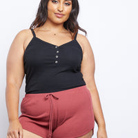 Curve Comfy Waffle Knit Shorts Plus Size Bottoms Cedar 1XL -2020AVE