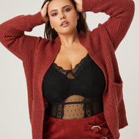 Curve Open Cardigan With Pockets Plus Size Outerwear Rust 1XL -2020AVE
