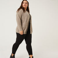 Curve Open Cardigan With Pockets Plus Size Outerwear Oatmeal 1XL -2020AVE