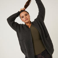 Curve Open Cardigan With Pockets Plus Size Outerwear Charcoal 1XL -2020AVE