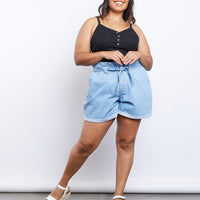 Curve Denim Paper Bag Shorts Plus Size Bottoms -2020AVE