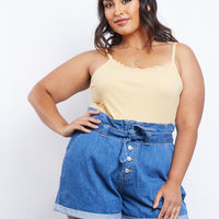 Curve Denim Paper Bag Shorts Plus Size Bottoms Medium Blue 1XL -2020AVE