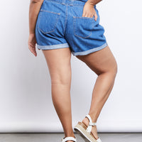 Curve Denim Paper Bag Shorts Plus Size Bottoms -2020AVE