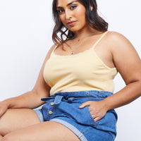Curve Denim Paper Bag Shorts Plus Size Bottoms -2020AVE