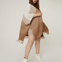 Curve Colorblock Fringe Cardigan Plus Size Outerwear Khaki 1XL -2020AVE