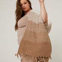 Curve Colorblock Fringe Cardigan Plus Size Outerwear -2020AVE