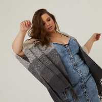 Curve Colorblock Fringe Cardigan Plus Size Outerwear -2020AVE