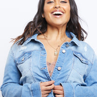 Curve Dreamy Denim Jacket Plus Size Outerwear Light Blue 1XL -2020AVE