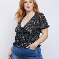 Curve Duchess Floral Top Plus Size Tops Black 1XL -2020AVE