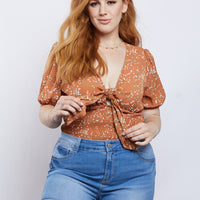 Curve Duchess Floral Top Plus Size Tops Peach 1XL -2020AVE