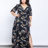 Curve Floral Dreams Wrap Dress Plus Size Dresses Black 1XL -2020AVE