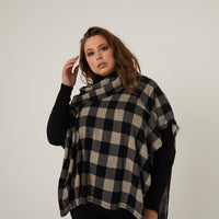 Curve Plaid Poncho Top Plus Size Outerwear -2020AVE