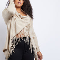 Curve Fringe Draped Sweater Plus Size Tops Oatmeal 1XL -2020AVE