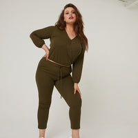 Curve Matching Lounge Set Plus Size Matching Sets Olive 1XL -2020AVE
