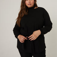 Curve Cinched Cold Shoulder Sweatshirt Plus Size Tops -2020AVE