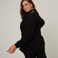 Curve Cinched Cold Shoulder Sweatshirt Plus Size Tops -2020AVE