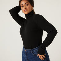 Curve Fitted Turtleneck Top Plus Size Tops -2020AVE