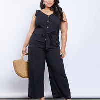 Curve Jetsetter Button Up Jumpsuit Plus Size Rompers + Jumpsuits -2020AVE