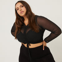 Curve Ruched Front Mesh Top Plus Size Tops -2020AVE