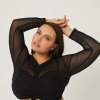 Curve Ruched Front Mesh Top Plus Size Tops -2020AVE