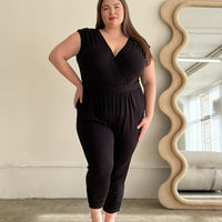 Plus Size Knit Sleeveless Jumpsuit Plus Size Rompers + Jumpsuits Black 1XL -2020AVE