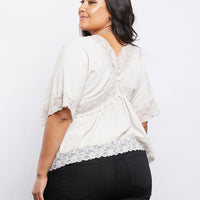 Curve Lace Trim Blouse Plus Size Tops -2020AVE