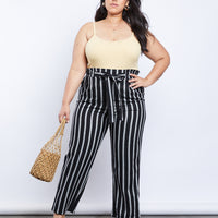 Curve Lacy Paper Bag Pants Plus Size Bottoms Black 1XL -2020AVE