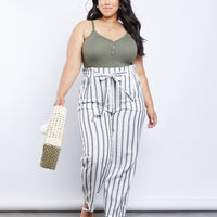 Curve Lacy Paper Bag Pants Plus Size Bottoms White 1XL -2020AVE