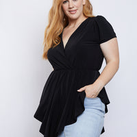 Curve Lauren Surplice Blouse Plus Size Tops Black 1XL -2020AVE