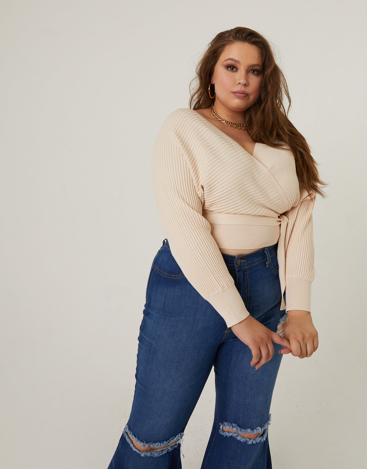 Plus Size Star Round Neck Long Sleeve Sweater