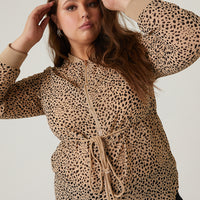 Curve Leopard Print Zip Up Blouse Plus Size Tops -2020AVE
