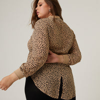 Curve Leopard Print Zip Up Blouse Plus Size Tops -2020AVE