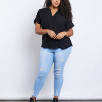 Curve Lightweight Woven Tee Plus Size Tops Black 1XL -2020AVE