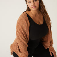 Curve Chenille Shrug Cardigan Plus Size Outerwear Camel 1XL -2020AVE