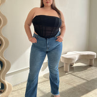 Plus Size Mesh Boned Corset Top Plus Size Tops Black 1XL -2020AVE