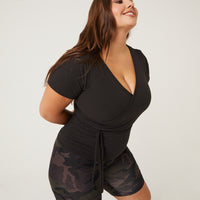 Curve Mock Wrap Top Plus Size Tops -2020AVE