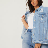 Curve Morgan Distressed Denim Jacket Plus Size Outerwear -2020AVE