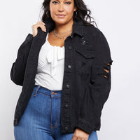 Curve Morgan Distressed Denim Jacket Plus Size Outerwear -2020AVE